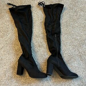 SO over the knee black suede boot heels